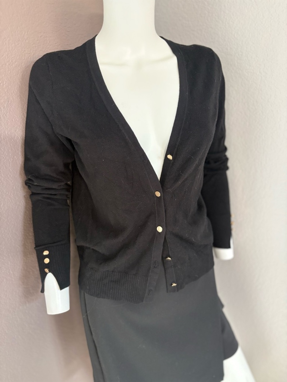 Philosophy Black V-Neck Button Cardigan with Gold Buttons